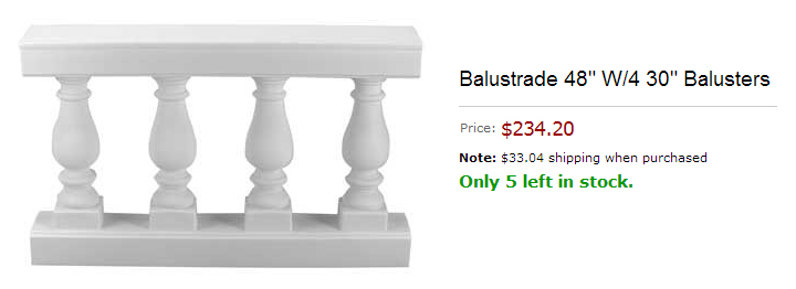 A listing for ready-made balustrade online selling for over $200. per four feet.